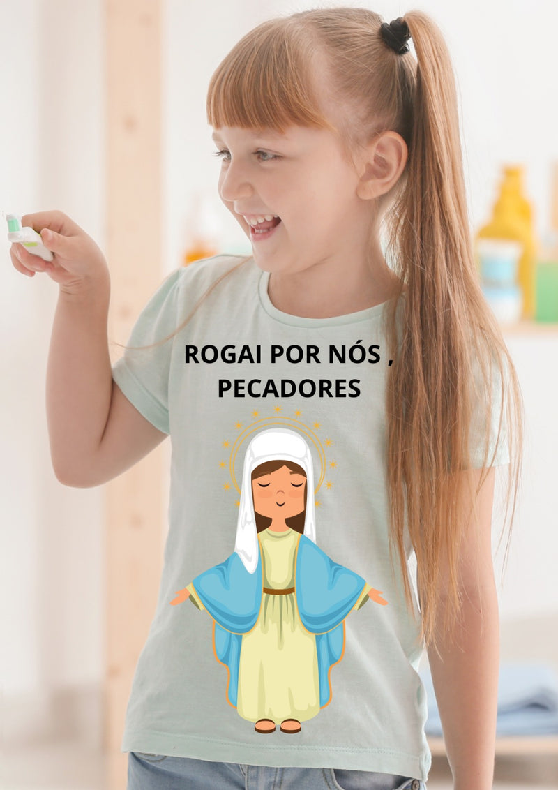 Camiseta Infantil "Rogai por Nós, Pecadores"